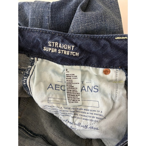 American Eagle Straight Super Stretch Jeans Womens 2 LONG Dark Wash Low Rise - Picture 9 of 10